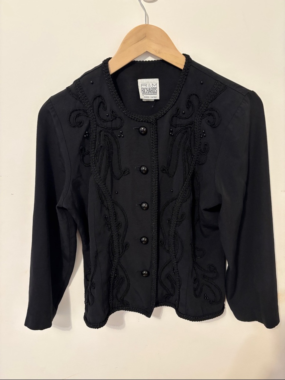 Vintage R&M Richards Black Beaded Braided Trim Jacket
